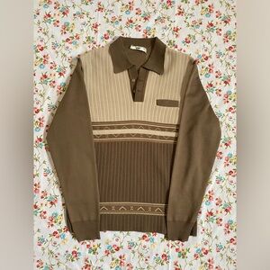70’s knit mod style long sleeve shirt size S